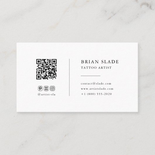 QRコードソーシャルメディアのアイコンミニマルなタトゥーアーティスト 名刺 (正面)