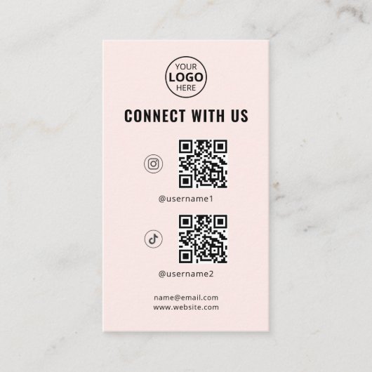 QRコードソーシャルメディアのロゴ赤面ピンク 名刺 (正面)