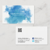 QRコードソーシャルメディアブルーウォーターカラー 名刺 (正面/裏面)