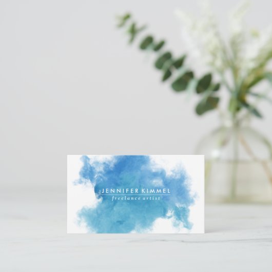 QRコードソーシャルメディアブルーウォーターカラー 名刺 (スタンド正面)