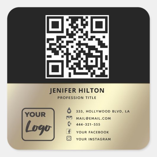 QRコードソーシャルメディアロゴビジネスのミニマル スクエアシール (正面)