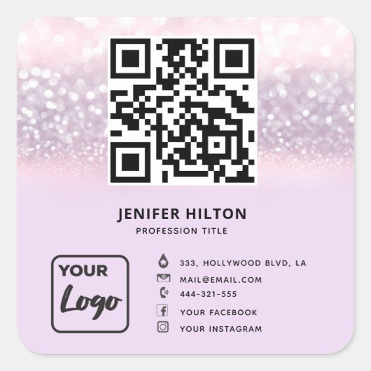 QRコードソーシャルメディアロゴビジネスのミニマル スクエアシール (正面)