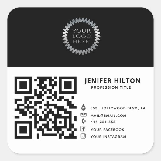 QRコードソーシャルメディアロゴビジネスのミニマル スクエアシール (正面)