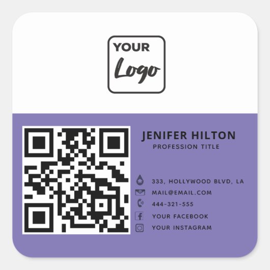 QRコードソーシャルメディアロゴビジネスのミニマル スクエアシール (正面)