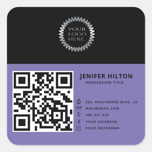 QRコードソーシャルメディアロゴビジネスのミニマル スクエアシール (正面)