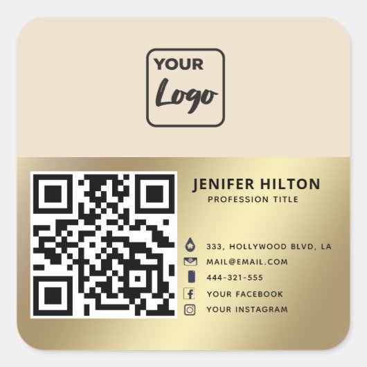 QRコードソーシャルメディアロゴビジネスのミニマル スクエアシール (正面)