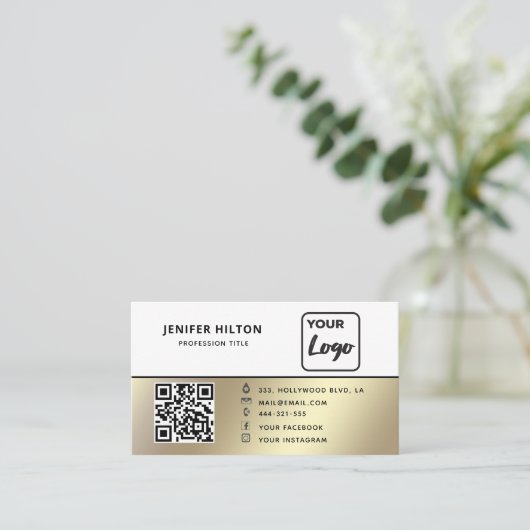 QRコードソーシャルメディアロゴビジネスのミニマル 名刺 (スタンド正面)