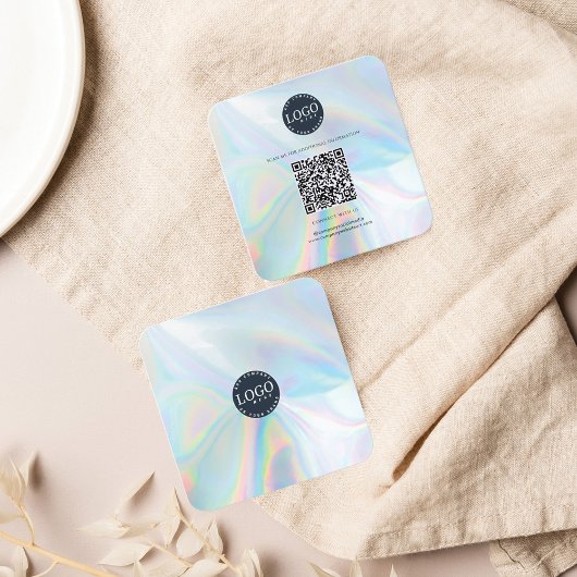 QRコードソーシャルメディアWebサイトホログラフィーモダン スクエア名刺