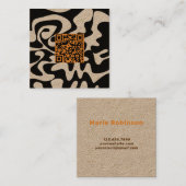 QRコードタンオレンジブラウンレトロGroovyクラフト スクエア名刺 (正面/裏面)