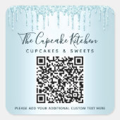 QRコードターコイズブルーグリッタードライブビジネス名 スクエアシール (正面)