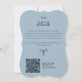 QRコードダスティネイビーブルー波状手描きドードル 招待状 (裏面)
