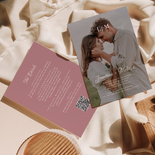 QRコードダスティバラ予算モノグラムオーバーレイ結婚ズ 招待状