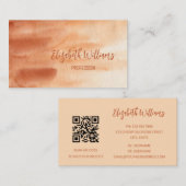 QRコードテラコッタクリーム水彩背景 名刺 (正面/裏面)