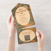 QRコードテラコッタフローラ結婚アールヌーボー オールインワン招待状 (貼ってはがせる)