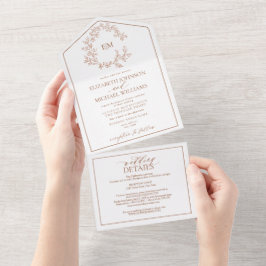 QRコードテラコッタリーピークレストモノグラム結婚ズ オールインワン招待状