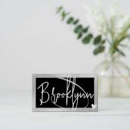 QRコードテンプレートスタイリッシュシルバーグレーフレームハート 名刺