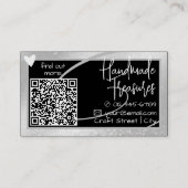 QRコードテンプレートスタイリッシュシルバーグレーフレームハート 名刺 (裏面)