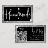 QRコードテンプレートスタイリッシュシルバーグレーフレームハート 名刺 (正面/裏面)