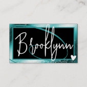 QRコードテンプレートスタイリッシュティール(緑がかった色)アクアフレームハート 名刺 (正面)