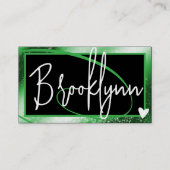 QRコードテンプレートスタイリッシュフォレストグリーンフレームハート 名刺 (正面)