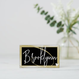 QRコードテンプレートスタイリッシュライト金ゴールドフレームハート 名刺