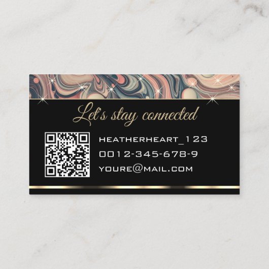 QRコードテンプレートラグジュアリーマーリーピーチピンクスターズ 名刺 (裏面)