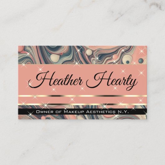 QRコードテンプレートラグジュアリーマーリーピーチピンクスターズ 名刺 (正面)