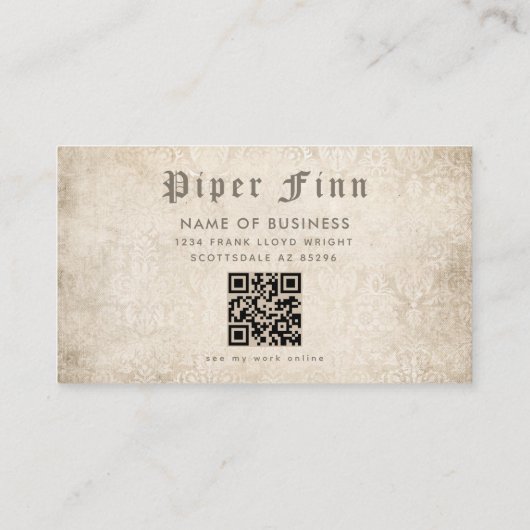QRコードデマスパーソナライズされたクヴィンテージタトゥーアーティスト 名刺 (裏面)