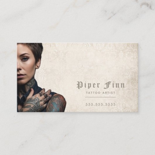 QRコードデマスパーソナライズされたクヴィンテージタトゥーアーティスト 名刺 (正面)