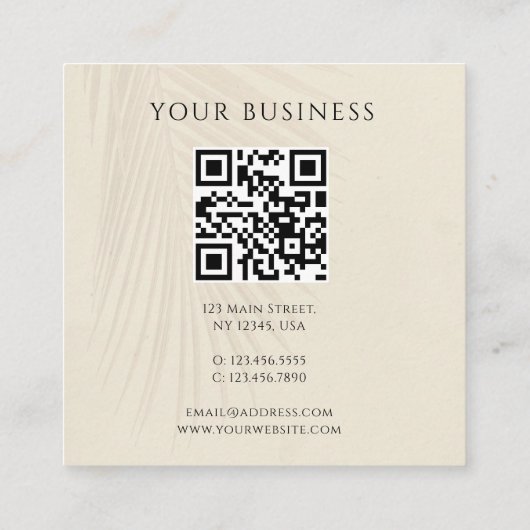 QRコードトロピカルパームスクエアビジネスカード スクエア名刺 (裏面)