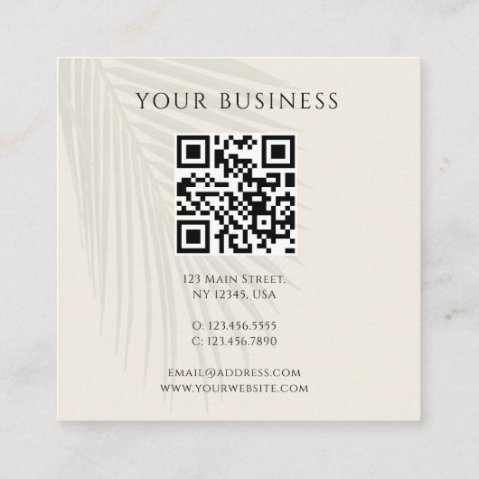 QRコードトロピカルパームスクエアビジネスカード スクエア名刺 (裏面)