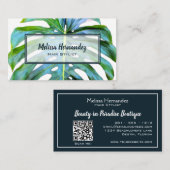 QRコードトロピカルリーフグリーン美容師ビーチ 名刺 (正面/裏面)