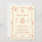 QRコードドードルハンドドローヴェローナサンセットオレンジ 招待状 (正面)