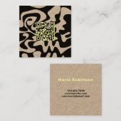 QRコードニュートラルクリームレトロGroovyナチュラルクラフト スクエア名刺 (正面/裏面)