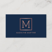 QRコードネイビーバラ金ゴールドモノグラムエレガント 名刺 (正面)