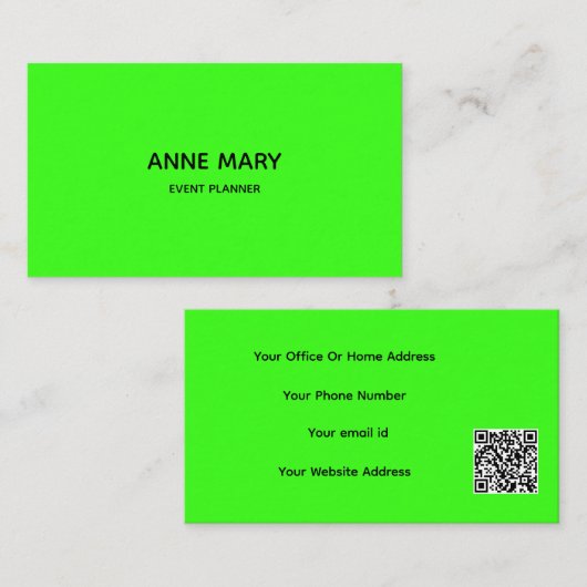 QRコードネオングリーンモダンカラフルイベント計画 名刺 (正面/裏面)