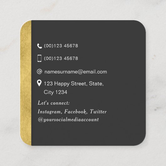 QRコードネットワークシンプル金ゴールドモダンスクエアスクエア スクエア名刺 (裏面)