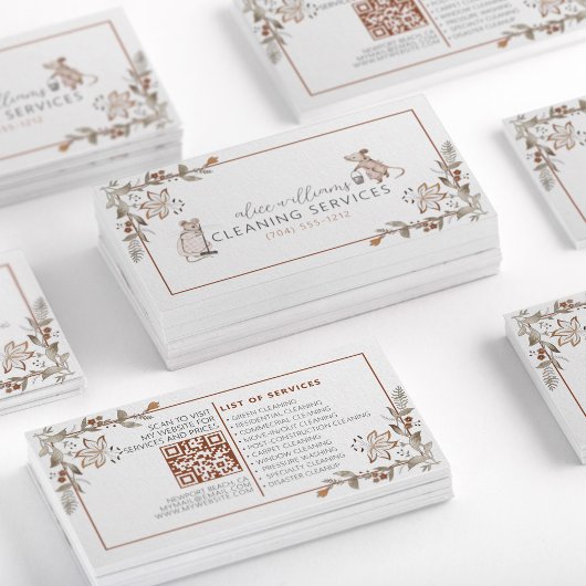 QRコードハウスキーピングプロフェッショナルメイドフローラかわいい 名刺