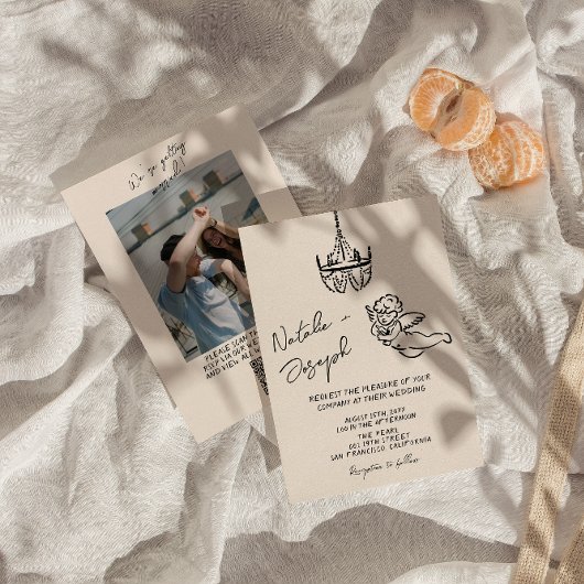 QRコードハンドドロー書ドCupid写真結婚の 招待状