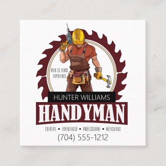 QRコードハンドモダンマン保守ツ素朴ール スクエア名刺 (正面)