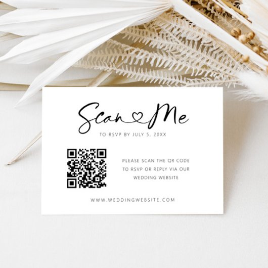 QRコードハートフォントミニマル結婚式RSVPカード エンクロージャーカード