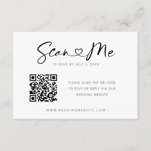 QRコードハートフォントミニマル結婚式RSVPカード エンクロージャーカード (正面)