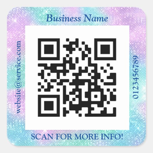 QRコードバス。名前ウェブサイトプロモブルー&パープルグラム スクエアシール (正面)