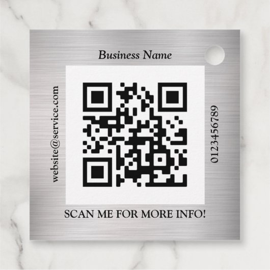 QRコードバス。名前Webサイトプロモーション、ブラシ付きシルバー フェイバータグ (裏面)