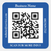 QRコードバス。名前Webサイトプロモーション、深いブルー スクエアシール (正面)
