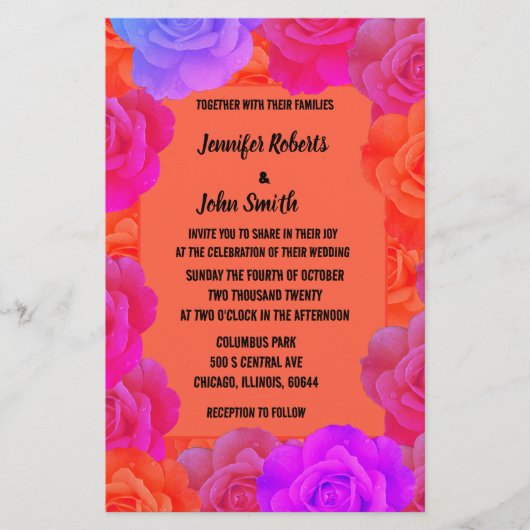 QRコードバラピンクオレンジパープルフローラ結婚ズ 便箋 (正面)