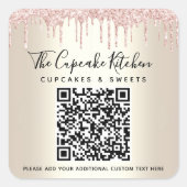 QRコードバラピンクグリッタードリップス金ゴールド会社名 スクエアシール (正面)