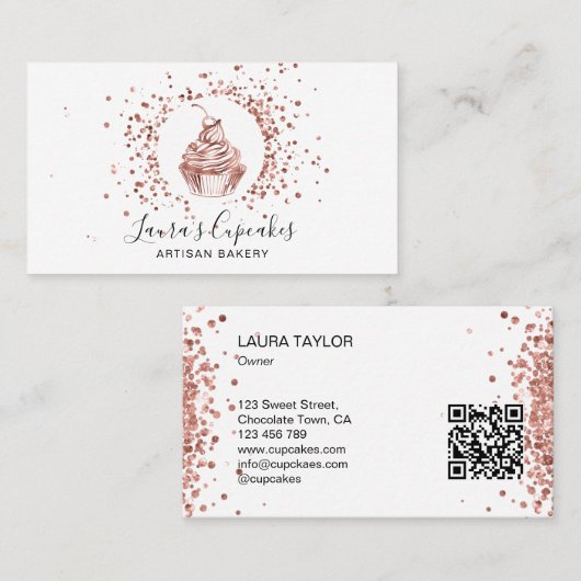 QRコードバラ金ゴールドカップケーキベーカリーシェフケーキ 名刺 (正面/裏面)