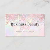 QRコードバラ金ゴールドグリッターホログラフィックピンク美しい 名刺 (正面)