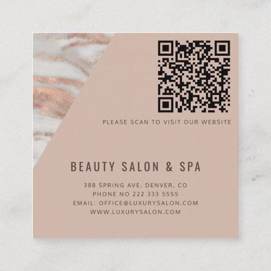 QRコードバラ金ゴールド大理石エレガントプロフェッショナル スクエア名刺 (裏面)